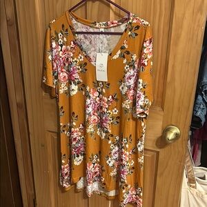 Yellow Floral Short Sleeve Relaxed Tunic